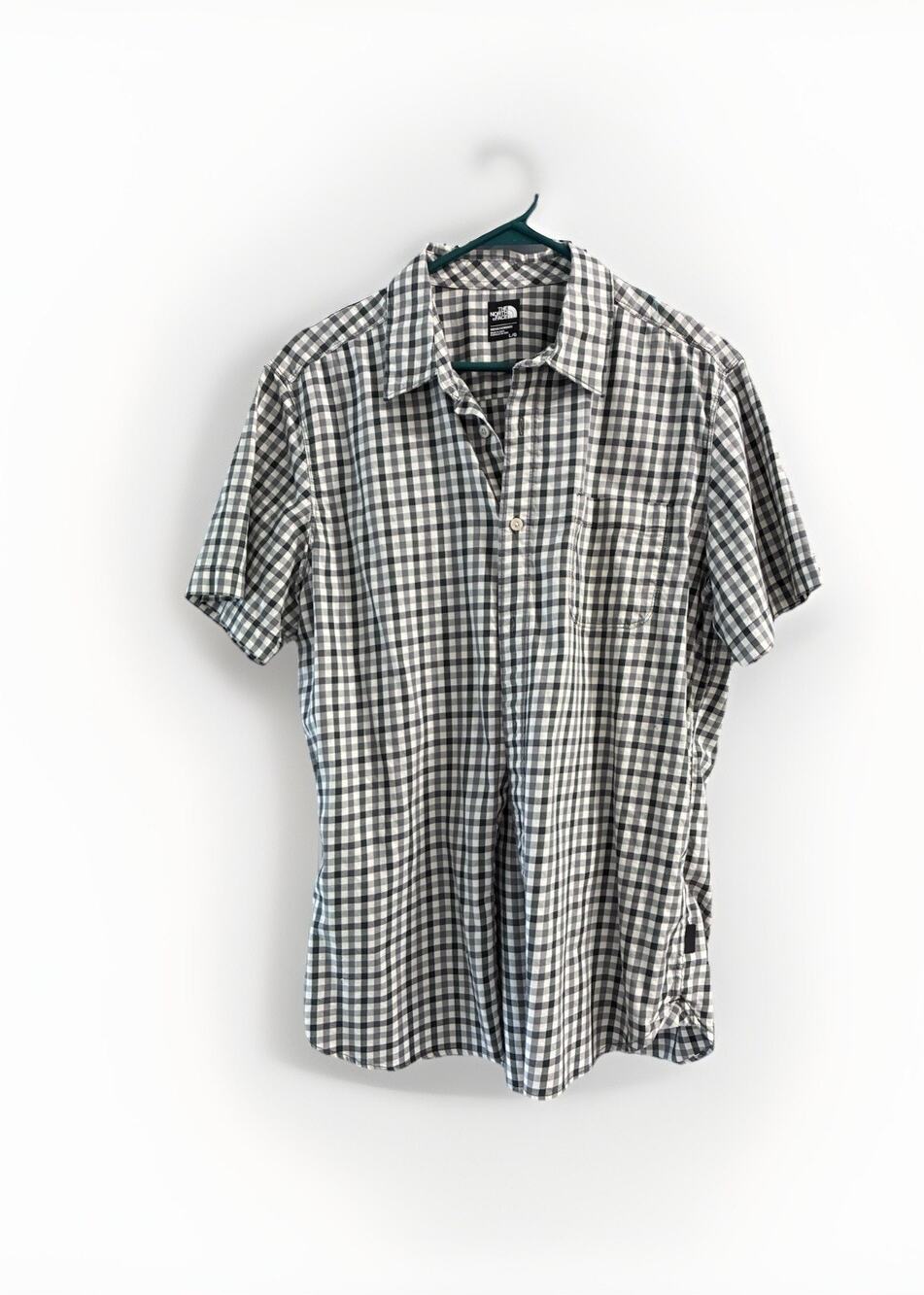 The North Face Button Up Shirt Check Shirt sleeve Pocket Gray Mens Large